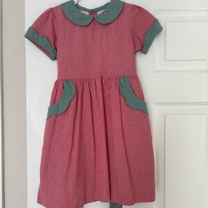 Charming Red and Gray Fine Houndstooth Print Kids Dress